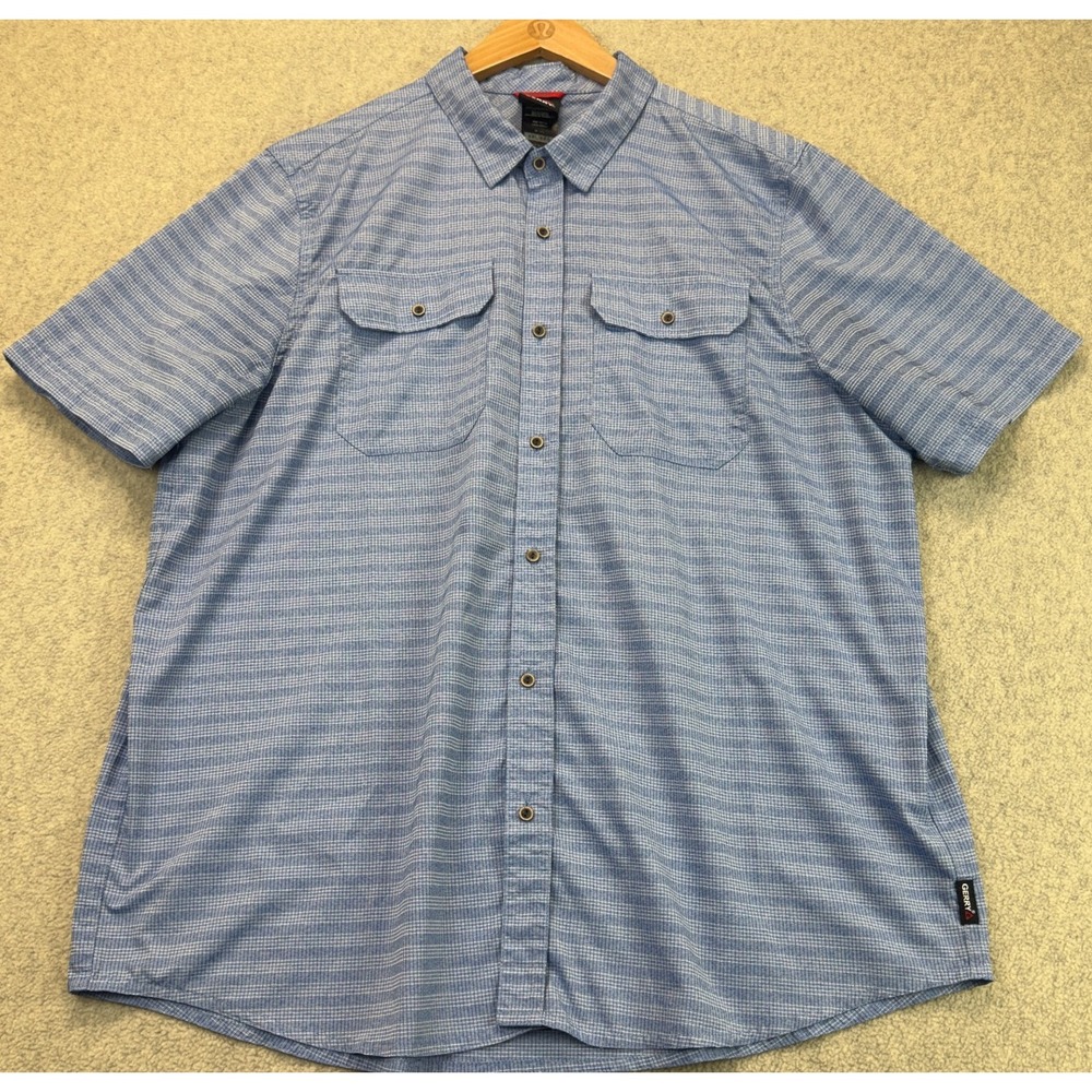 Gerry Mens Button-Up Shirt Blue Striped Lightweight Short Sleeve Outdoor 2XL